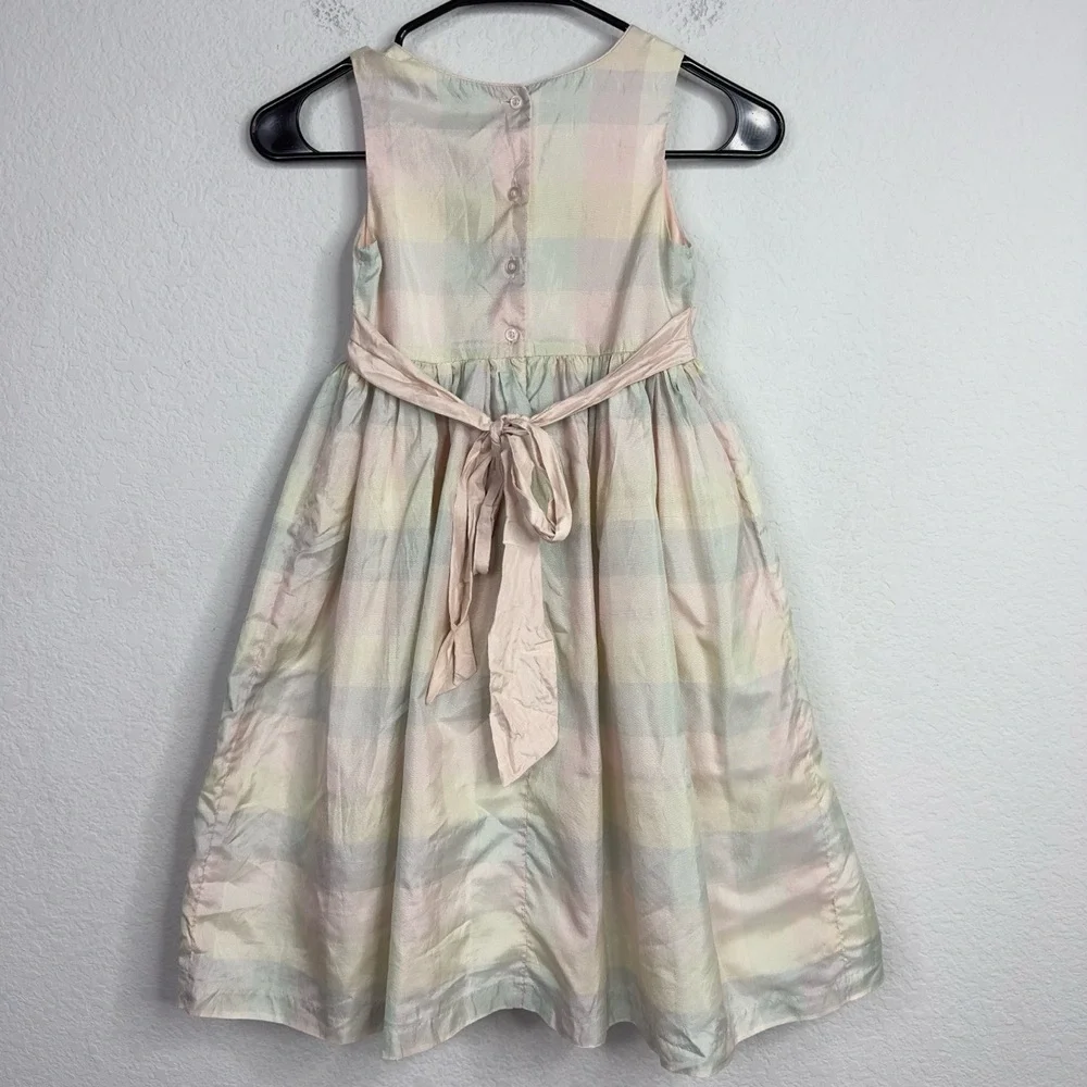 Marmellata Dress Girl 6 Pastel Silk Blend Plaid Pattern Bow FormaI Party Classic